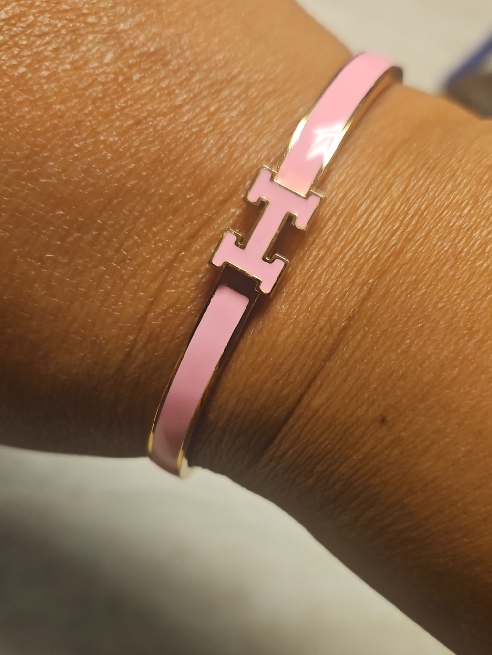 Pink Enamel H-Link Bangle Bracelet - Women Jewelry